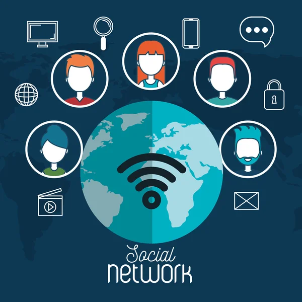 Social network mondo globale internet media — Vettoriale Stock