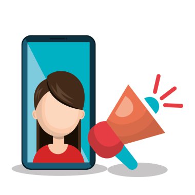 CHRACTER kadın, akıllı telefon ve megafon sosyal ağ