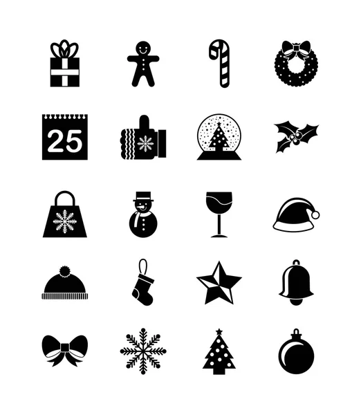 Feliz feliz feliz Navidad conjunto de iconos decorativos — Vector de stock