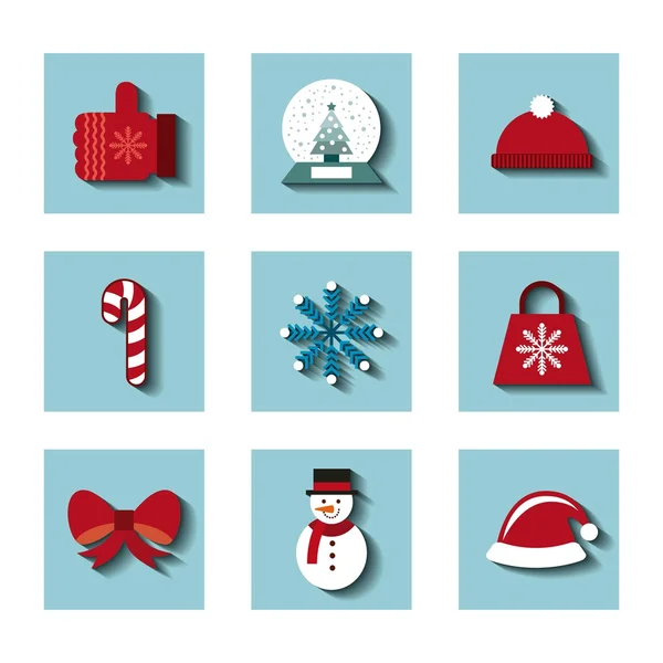 Feliz feliz feliz Navidad conjunto de iconos decorativos — Archivo Imágenes Vectoriales