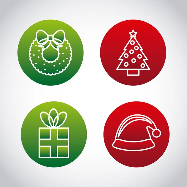 Happy merry christmas set decorative icons — Stock Vector