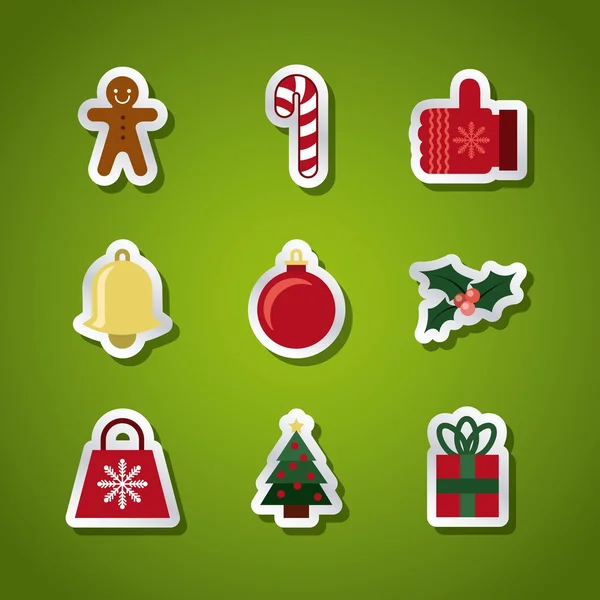 Feliz Natal conjunto ícones decorativos — Vetor de Stock