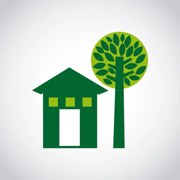 Εικονίδιο πράσινο και δέντρο σπίτι — Διανυσματικό Αρχείο