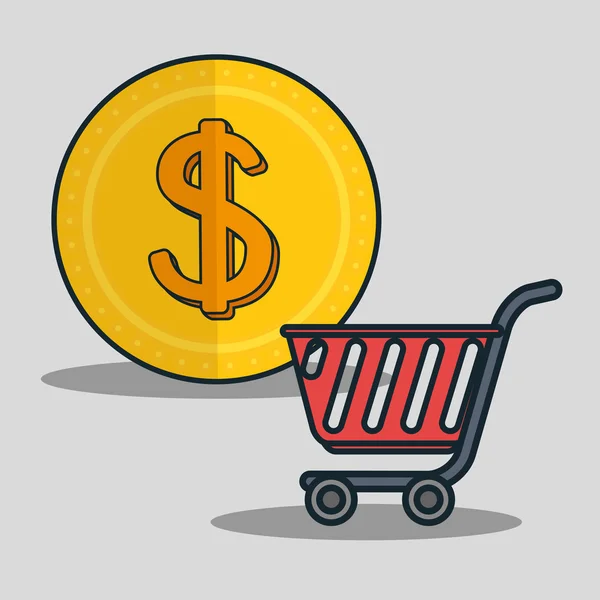 Pictogram winkelen en geld — Stockvector