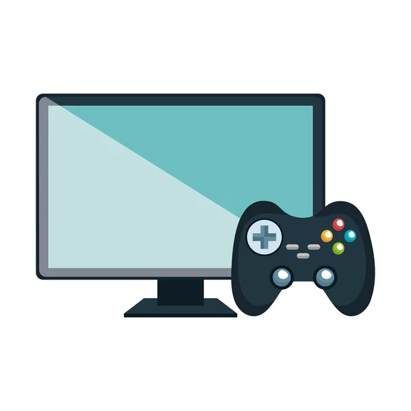 Monitor ordenador y control de videojuegos — Vector de stock