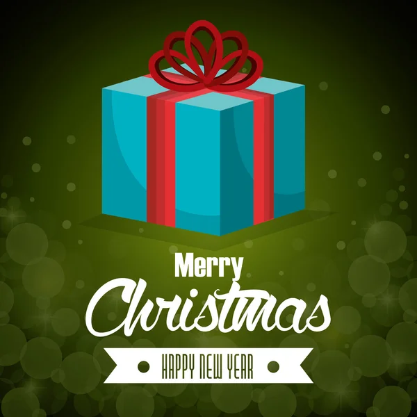 大きな贈り物青弓カード メリー グリーン クリスマス背景 — ストックベクタ