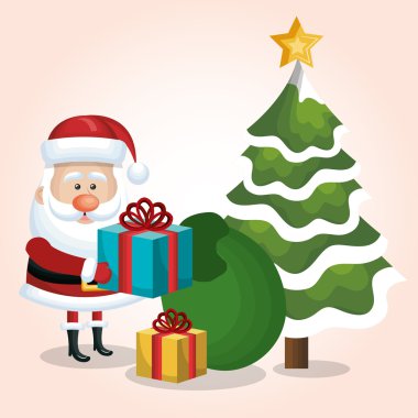 kart Noel Baba hediye ve ağacı çantayla izole yıldız kar