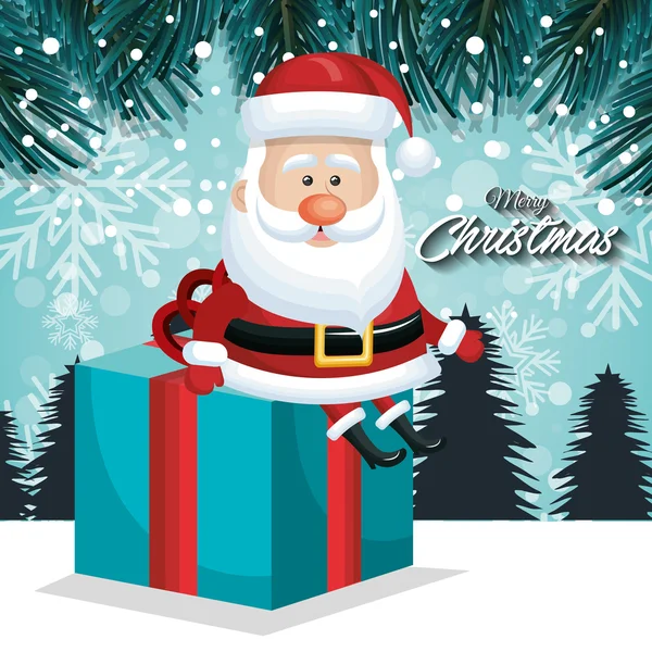 Carte Noël Père Noël grand cadeau paysage — Image vectorielle