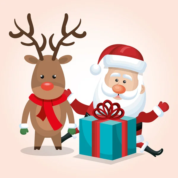 Санта Клаус олень подарунок веселого Різдва ізольовані — стоковий вектор