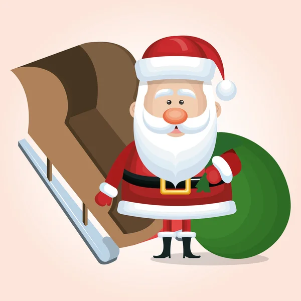 Santa claus card with sleigh and bag — Stock Vector