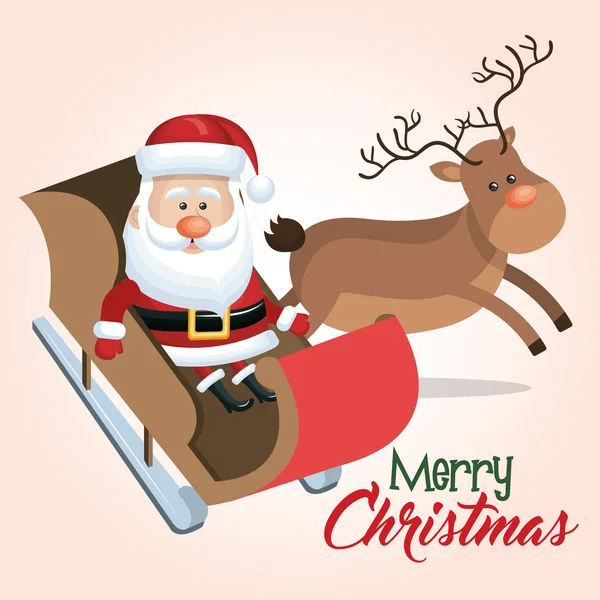 Merry christmas reindeer santa sleigh — Stockvector