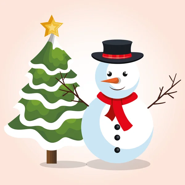 クリスマス ツリーの星のグラフィックと雪だるま — ストックベクタ