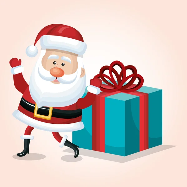 Weihnachtsmann-Karte glücklich und großes Geschenk-Design isoliert — Stockvektor