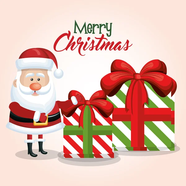 Merry Xmas card santa claus en gave grote ontwerp — Stockvector