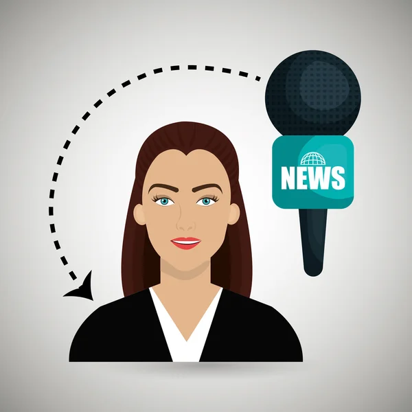 Mujer periodista noticias micrófono — Vector de stock