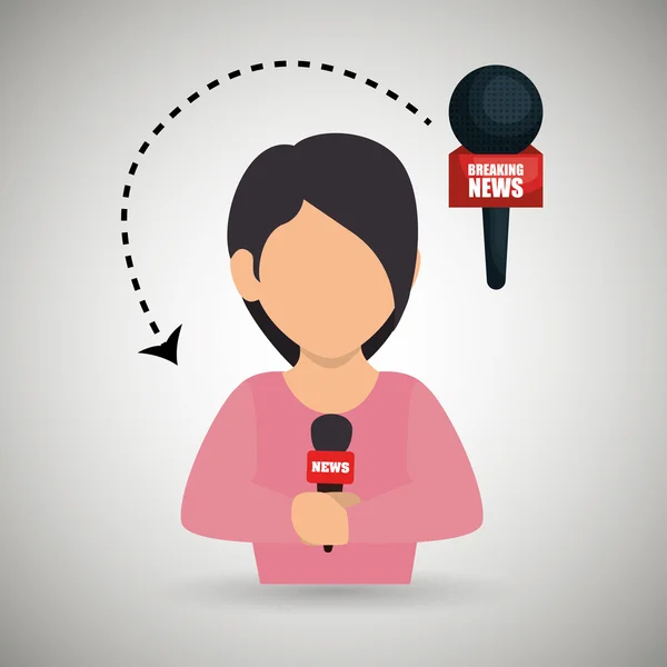 Nő újságíró Hírek mikrofon — Stock Vector
