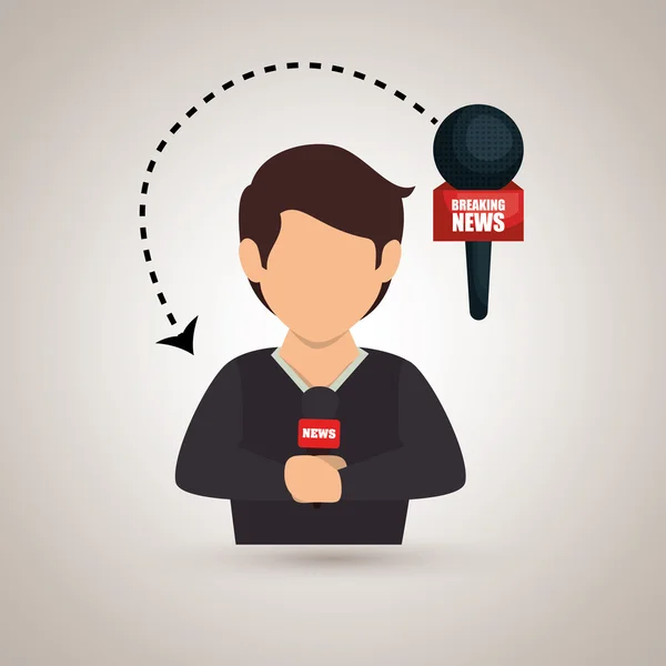 Hombre periodista noticias micrófono — Vector de stock