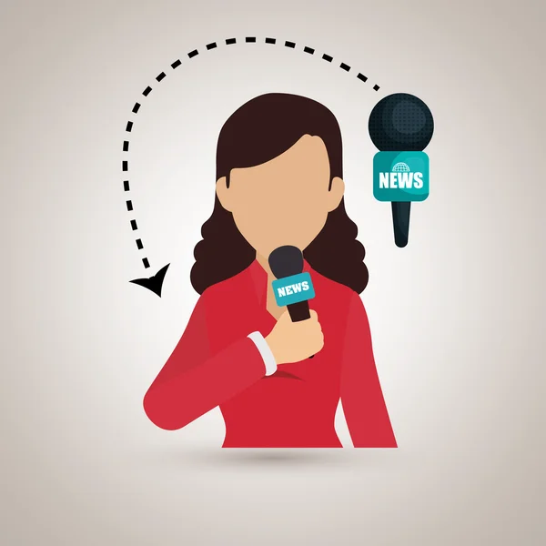 Mujer periodista noticias micrófono — Vector de stock