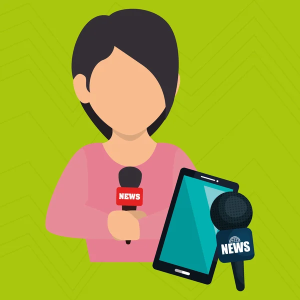 Noticias de la mujer smartphone reportaje — Vector de stock