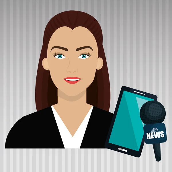 Noticias de la mujer smartphone reportaje — Vector de stock