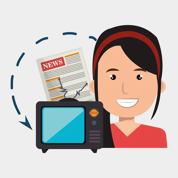 Γυναίκα τηλεόραση ειδήσεις ρεπορτάζ — Διανυσματικό Αρχείο