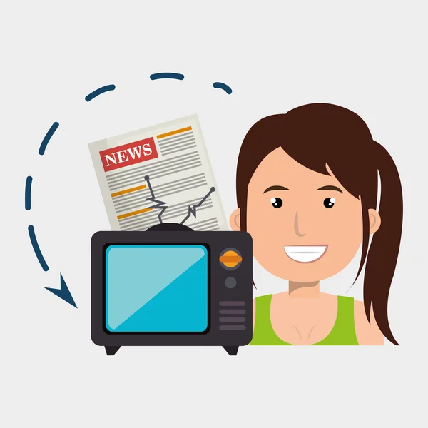Reportage femme tv nouvelles — Image vectorielle