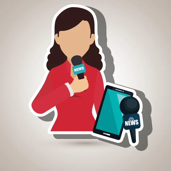 Noticias de la mujer smartphone reportaje — Archivo Imágenes Vectoriales