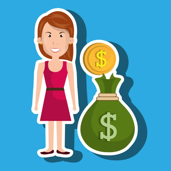 Femme sac argent monnaie — Image vectorielle