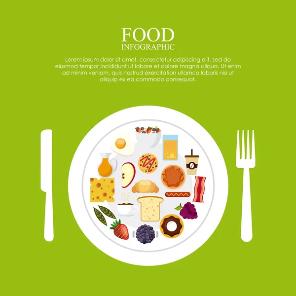 Deliciosos iconos de conjunto de infografía de alimentos — Archivo Imágenes Vectoriales