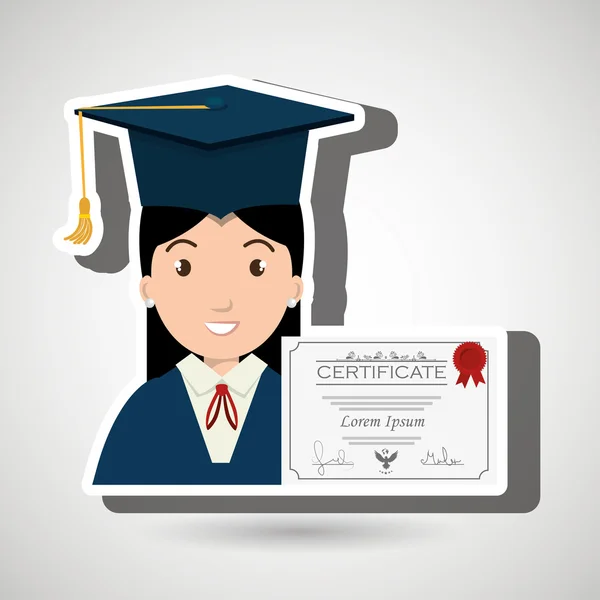 Diák nő diploma oktatás — Stock Vector