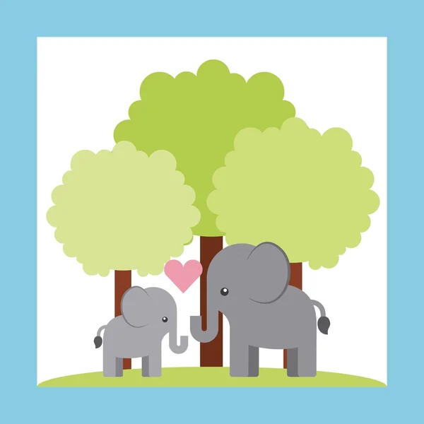 Tendre icône de carte d'éléphant mignon — Image vectorielle