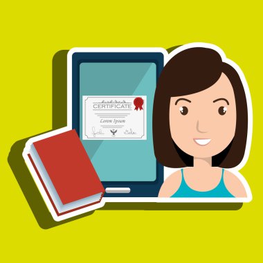 kadın öğrenci tablet kitap diploma