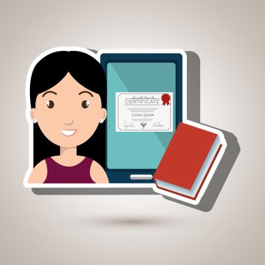 kadın öğrenci tablet kitap diploma