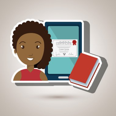 kadın öğrenci tablet kitap diploma