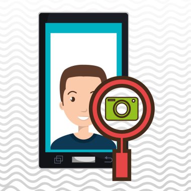 adam karikatür smartphone kamera arama