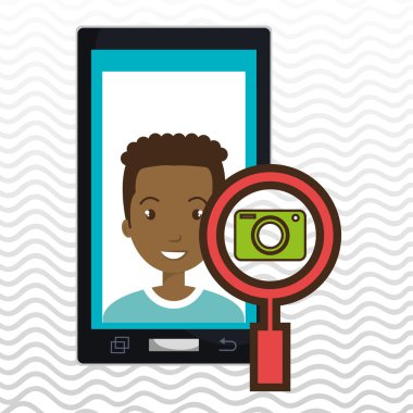 adam karikatür smartphone kamera arama