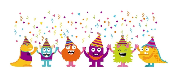 Születésnapi party Monster karakterek — Stock Vector