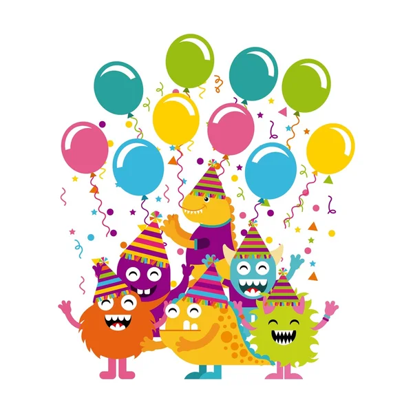 Születésnapi party Monster karakterek — Stock Vector