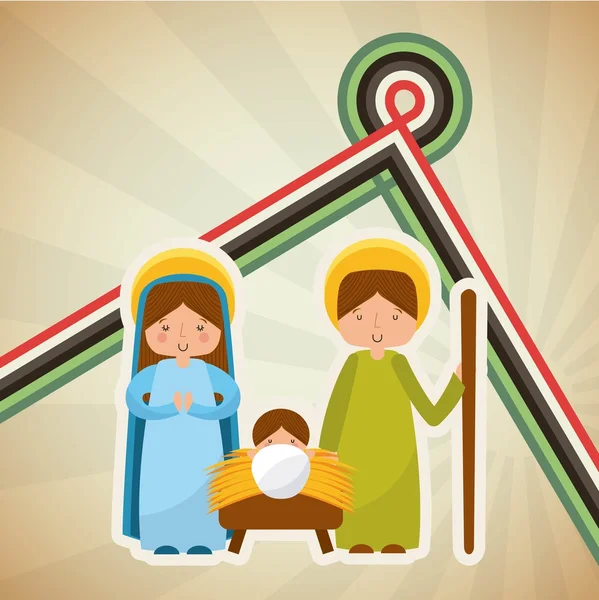 Lindo familia pesebre caracteres navidad — Vector de stock