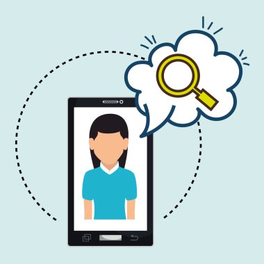 kadın karikatür smartphone bulut arama