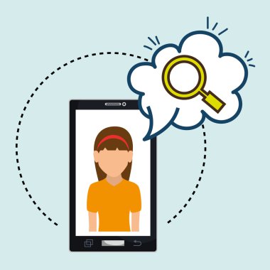 kadın karikatür smartphone bulut arama