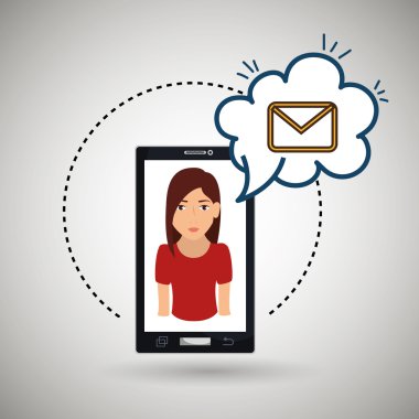 çizgi film kadın smartphone bulut e-posta