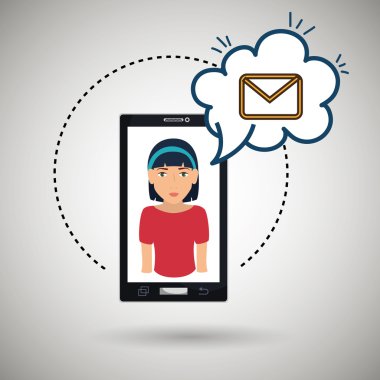 çizgi film kadın smartphone bulut e-posta