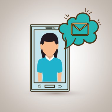 çizgi film kadın smartphone bulut e-posta