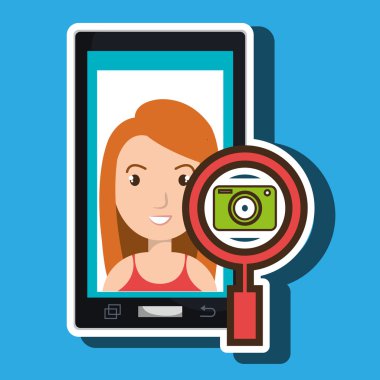 kadın karikatür smartphone kamera arama