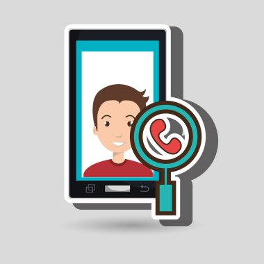 adam karikatür smartphone telefon arama