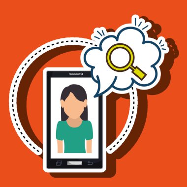 kadın karikatür smartphone bulut arama