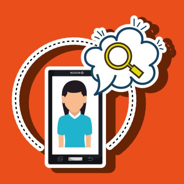 kadın karikatür smartphone bulut arama