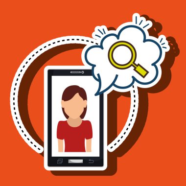 kadın karikatür smartphone bulut arama