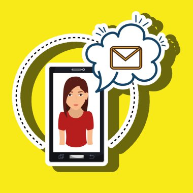 çizgi film kadın smartphone bulut e-posta